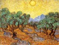 Olive Trees with Yellow Sky and Sun Vincent van Gogh scenery